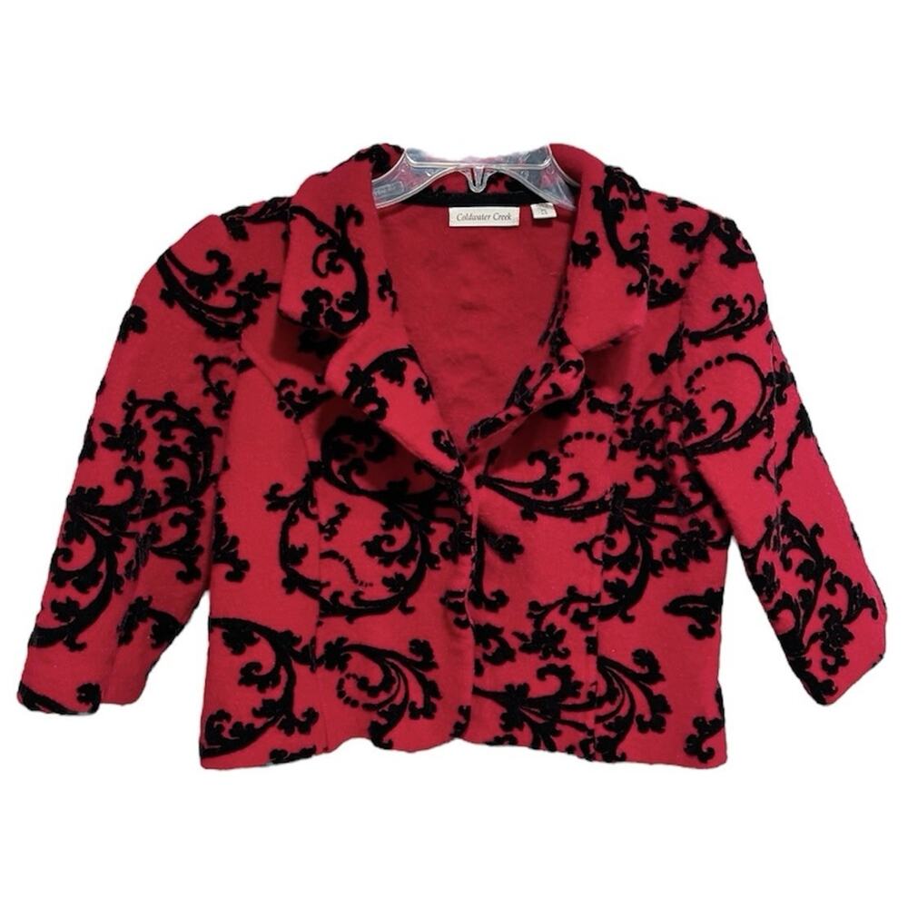 Whimsigoth Coldwater Creek Wool Short Jacket Size Petite Small Red Black Vamp